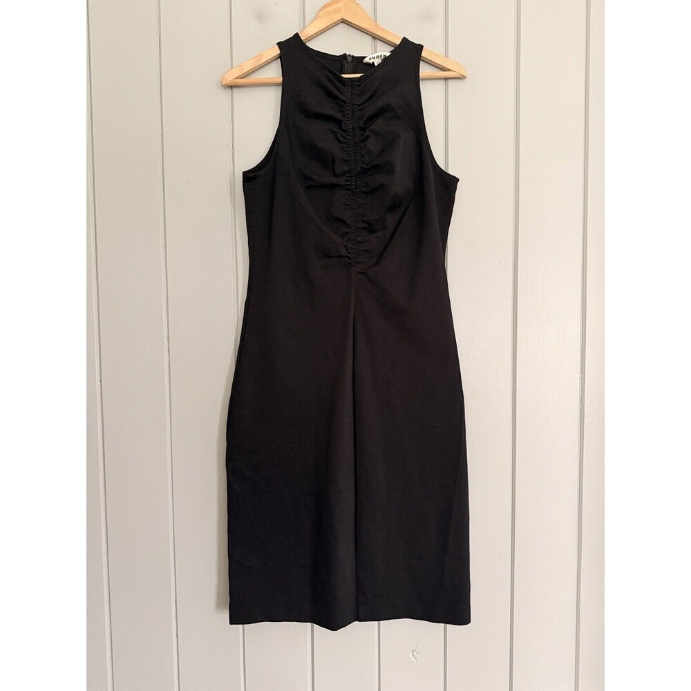 Boden Dress 10P Racer Jersey Midi Ruched Front Sleeveless Black Stretch